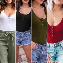 Sexy Low-cut Round Neck Solid Color Bodysuit 