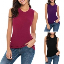 Fashion Solid Color Round Neck Tank Top