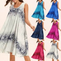 Fashion Sleeveless Round Neck Loose Printed Dress
