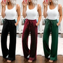 Fashion Solid Color High Waist Wide-leg Legs 