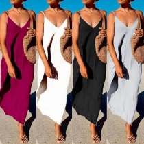 Sexy V-Neck Solid Color Sling Dress