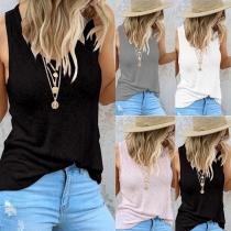 Casual Solid Color Sleeveless Round Neck Tank Top