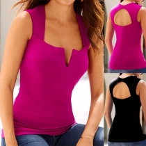 Sexy V-neck Solid Color Slim Fit T-shirt