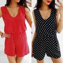 Fashion Sleeveless V-Neck Dots Printed Romper