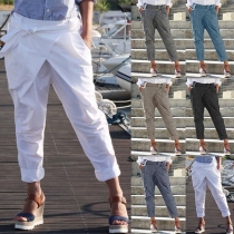 Fashion Solid Color Lace-up Bowknot Pants