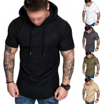 Fashion Solid Color Short Sleeve Hooded Men's T-Shirt