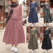 Fashion Solid Color Half Sleeve Round Neck Loose Dress