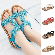 Sweet Style Flat Heel Open Toe Flower Sandals 