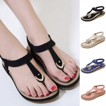 Fashion Contrast Color Flat Heel Thong Sandals 