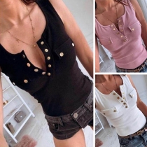 Fashion Solid Color Sleeveless Round Neck T-shirt