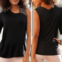 Sexy One-shoulder Trumpet Sleeve Solid Color T-shirt 