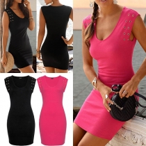 Fashion Solid Color Sleeveless Round Neck Slim Fit Dress