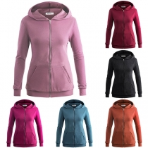 Fashion Solid Color Long Sleeve Hooded Sweatshirt Coat