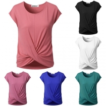 Fashion Short Sleeve Round Neck Irregular Hem T-shirt 