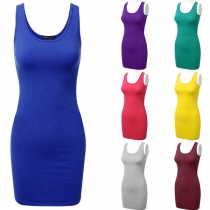 Simple Style Sleeveless Round Neck Slim Fit Tank Dress