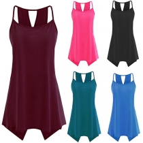 Sexy Backless Irregular Hem Solid Color Sling Top 