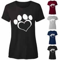 Casual Style Round Neck Short Sleeve Printed T-Shirt