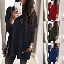 Fashion Long Sleeve Front-pocket Loose T-Shirt