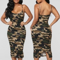 Sexy Backless Camouflage Printed Slim Fit Sling Dress
