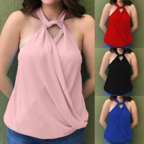 Sexy Off-shoulder Solid Color Halter Top