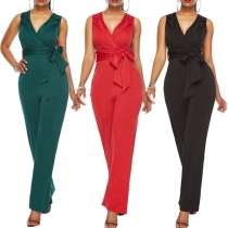 Sexy Deep V-Neck Sleeveless High Waist Jumpsuit