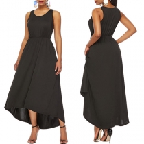 Fashion Solid Color Sleeveless High-low Hem Dress