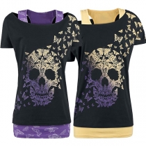 Fashion Butterfly Skull-head Printed T-Shirt