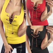 Sexy Lace-up V-Neck Sleeveless Slim Fit T-Shirt