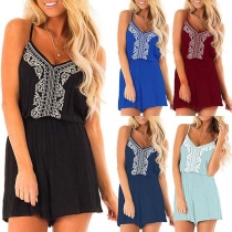 Sexy Backless V-neck Printed Sling Romper 