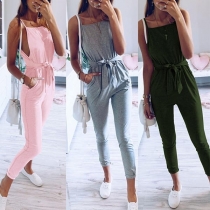 Sexy Backless High Waist Solid Color Sling Jumpsuit