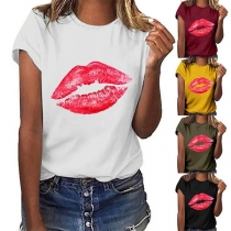 Cute Red-lip Printed Short Sleeve Round Neck T-shirt