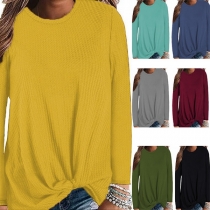 Sexy Off-shoulder Long Sleeve Twisted Hem T-shirt