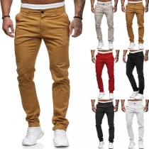 Fashion Solid Color Middle Waist Men's Casual Pants