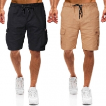 Fashion Drawstring Waist Side-pocket Men's Knee-length Shorts 