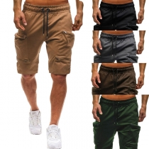 Fashion Solid Color Big-pocket Men's Knee-length Shorts