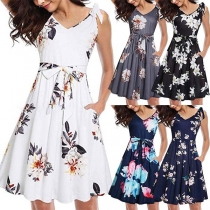 Sexy Backless V-neck Printed Sling Dress