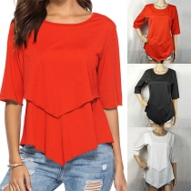 Sexy Half Sleeve Round Neck Irregular Hem T-Shirt