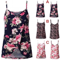 Sexy Backless V-neck Irregular Hem Printed Sling Top