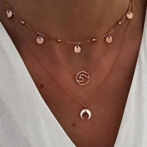 Fashion Crescent Pendant Three-layer Necklace