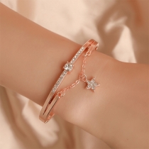 Fashion Rhinestone Inlaid Star Pendant Alloy Bracelet