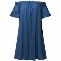 Sexy Off-shoulder Ruffle Oversized Plus-size Sling Denim Dress