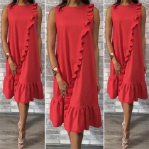 Fashion Round Neck Sleeveless Ruffle Dress