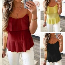 Sexy Solid Color Pleated Sling Top