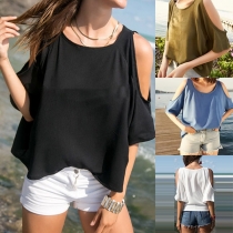 Fashion Off-shoulder Short Sleeve Chiffon Top