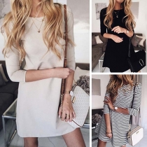 Fashion 3/4 Sleeve Round Neck Dress