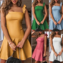 Sexy Backless Solid Color Ruffle Sling Dress