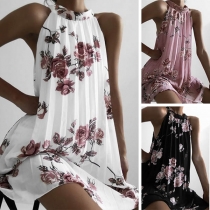Sexy Off-shoulder Sleeveless Printed Pleated Dress