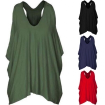 Fashion V-Neck Sleeveless Irregular Hem Loose T-Shirt