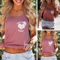 Simple Style U-Neck Heart Printed Tank Top