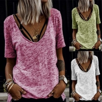 Fashion Short Sleeve V-Neck Casual T-Shirt
